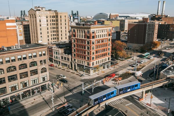Downtown Detroit featuring landscape views and a city
