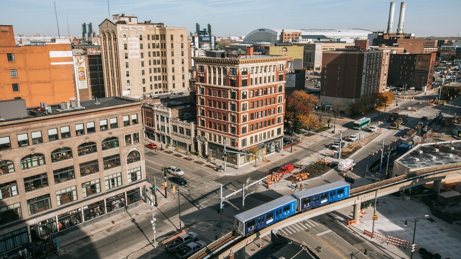 Downtown Detroit featuring landscape views and a city