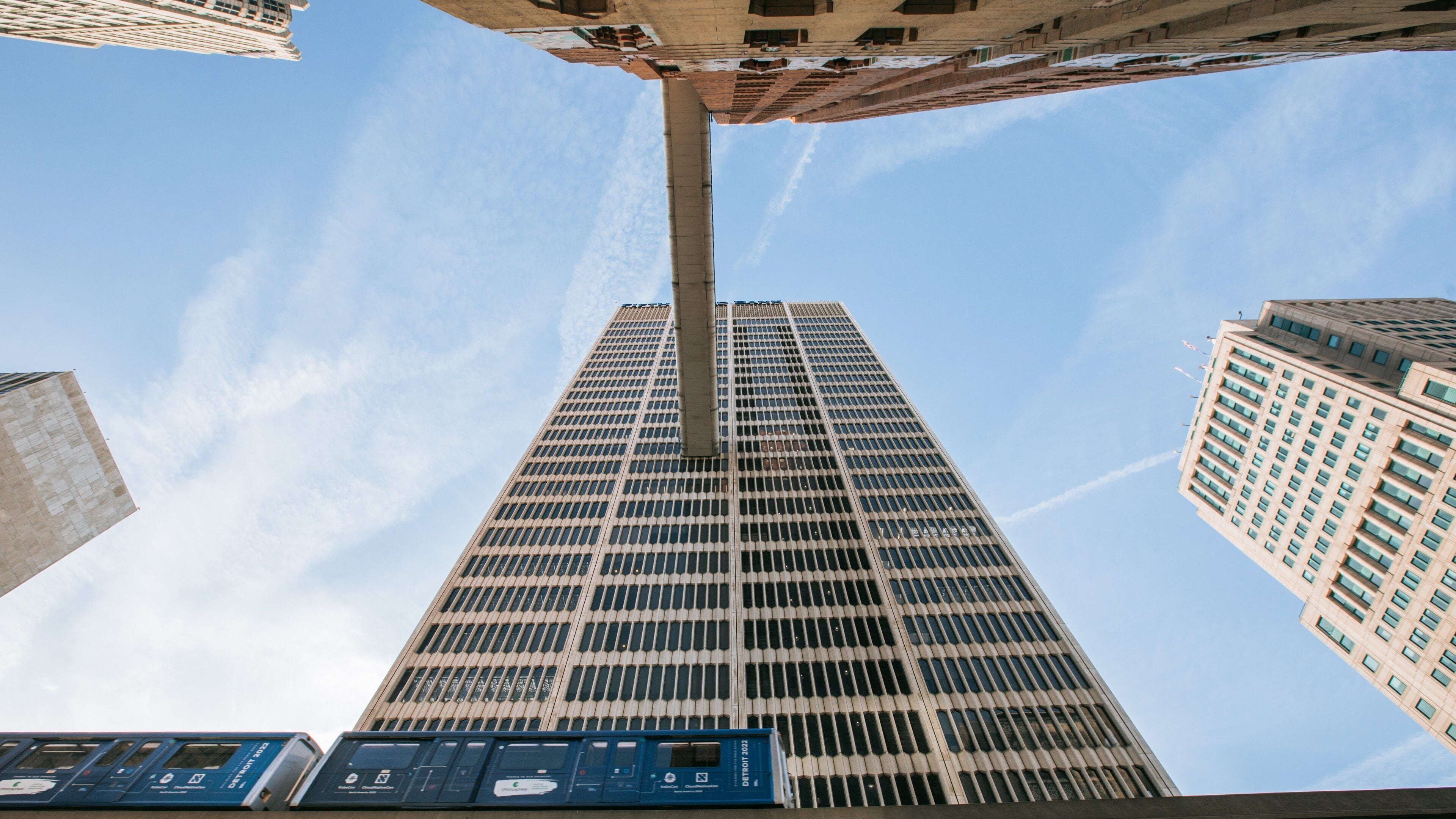 Downtown Detroit showing a city and a skyscraper