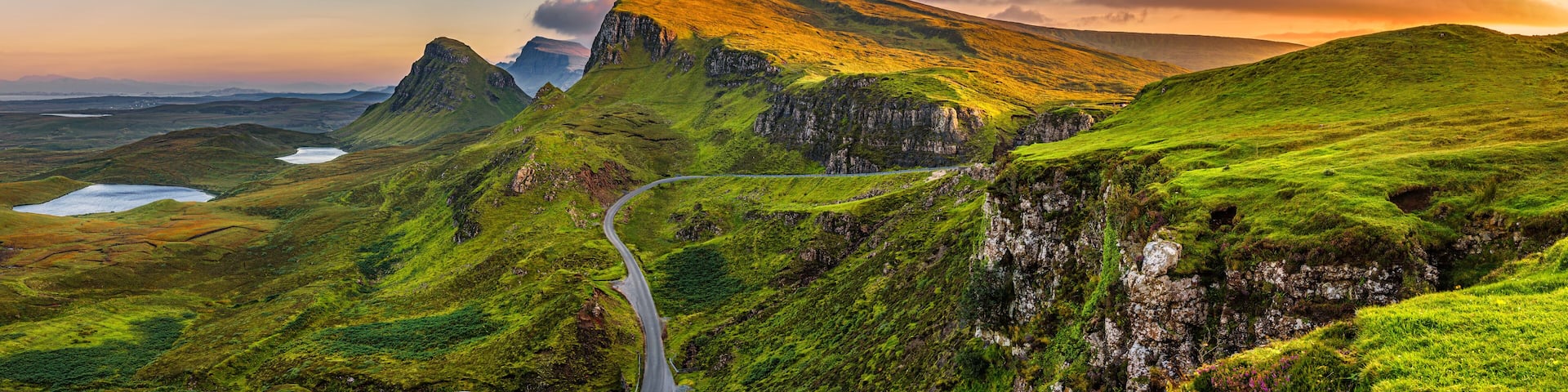 Quiraing mountains sunset at Isle of Skye, Scottland, United Kingdom