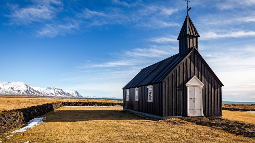 The black church of Budir on the Snaefellsnes peninsula, Iceland
