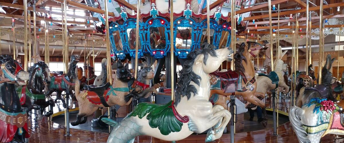 The Richland Carrousel is the first new, hand-carved carrousel to be built and operated in the United States since the 1930’s.
All 52 figures were designed, carved and painted by Carousel Works of Mansfield. There are 30 horses and 22 menagerie figures, including four bears, four ostriches, four cats, four rabbits, a goat, giraffe, lion, tiger, zebra and a mythical hippocampus (part horse, part fish).