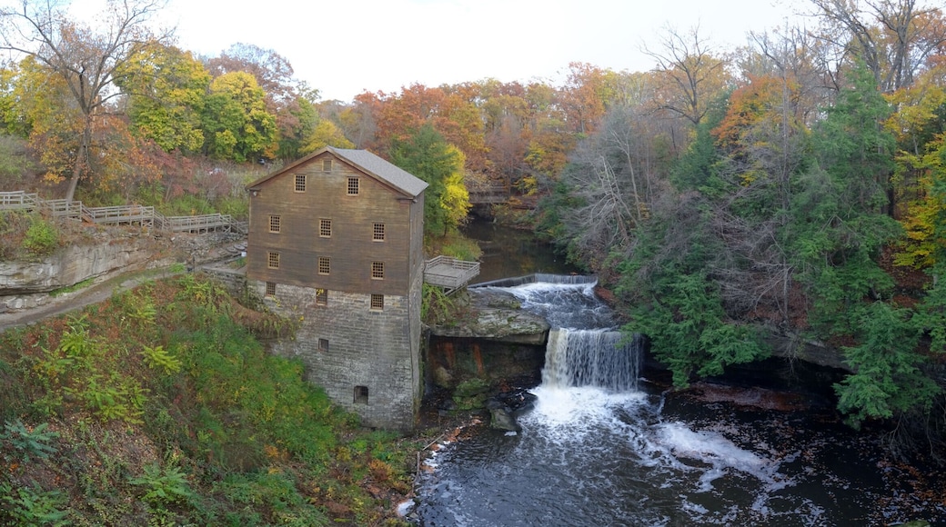 The highlight of hiking the Gorge trail is the many scenic views of Lanterman's Mill.
Lanterman’s Mill was built in 1845-46 by German Lanterman and Samuel Kimberly.
The mill was restored in 1982-85 and operates today as it did in the 1800s, grinding corn, wheat, and buckwheat.