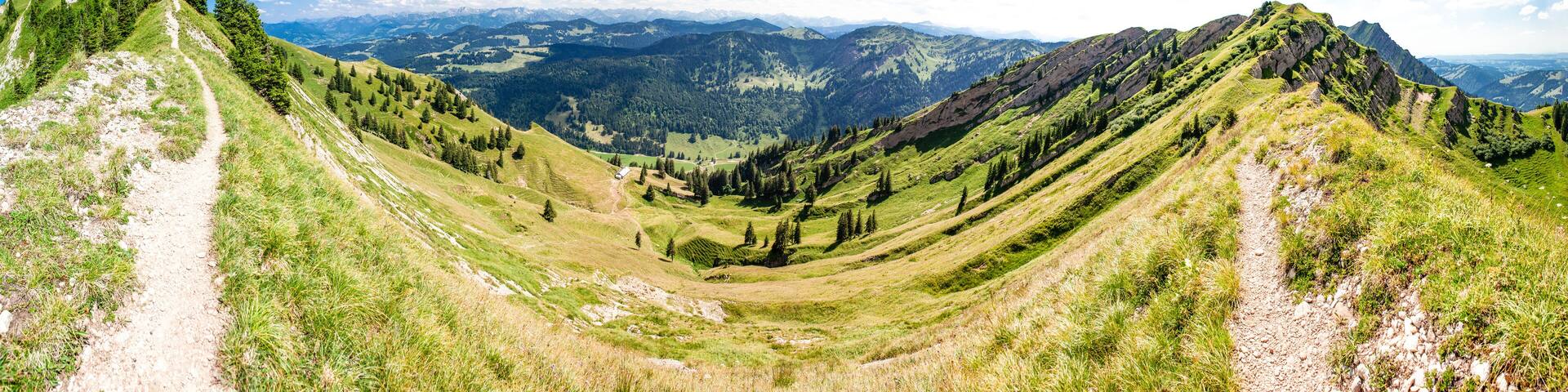 Hiking trail on the Nagelfluh in the Allgaeuer Alps