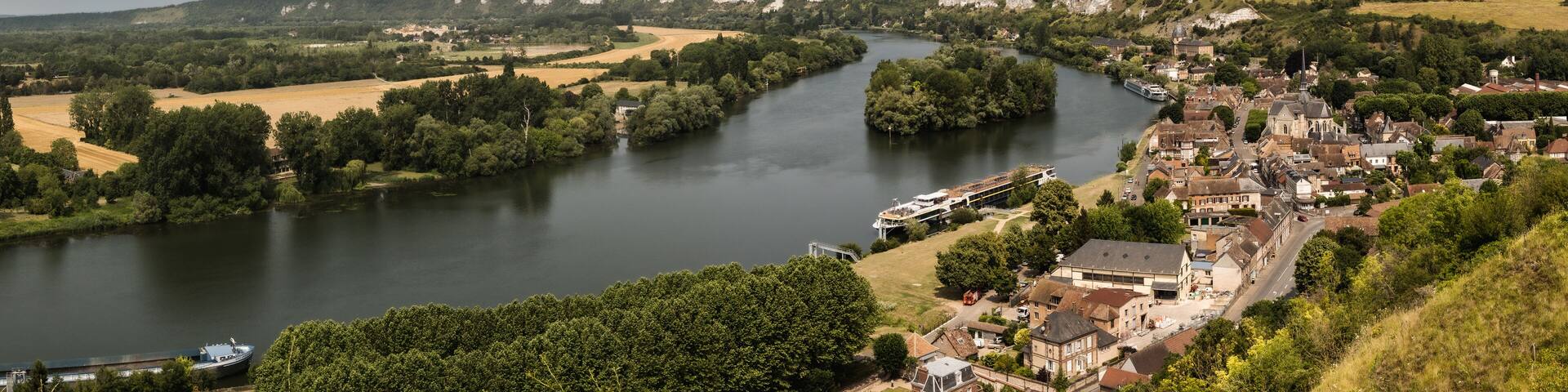 Château Gaillard and the town of Les Andelys, on the banks of the Seine river in Normandy