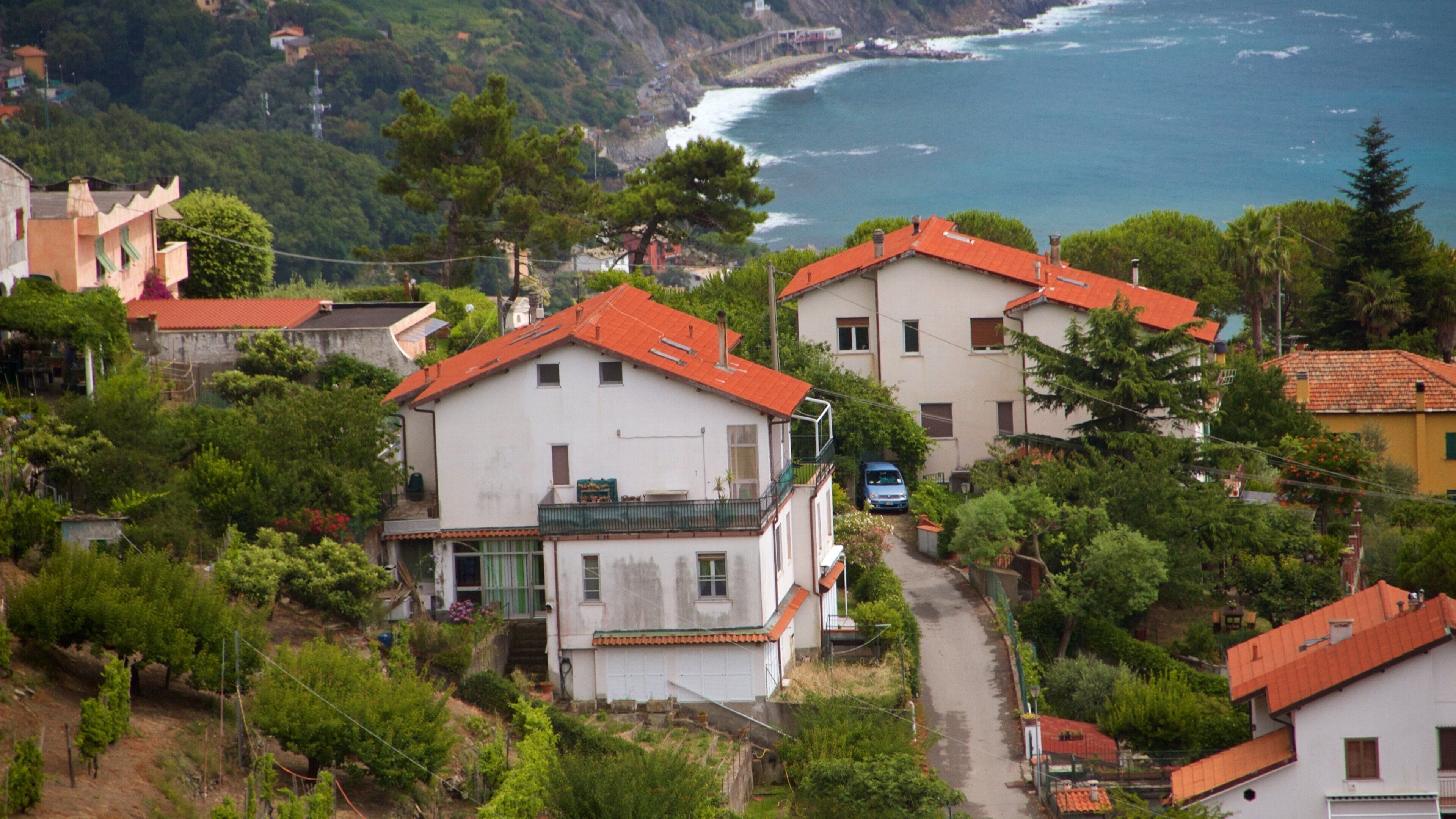 Moneglia som inkluderer kystby og hus