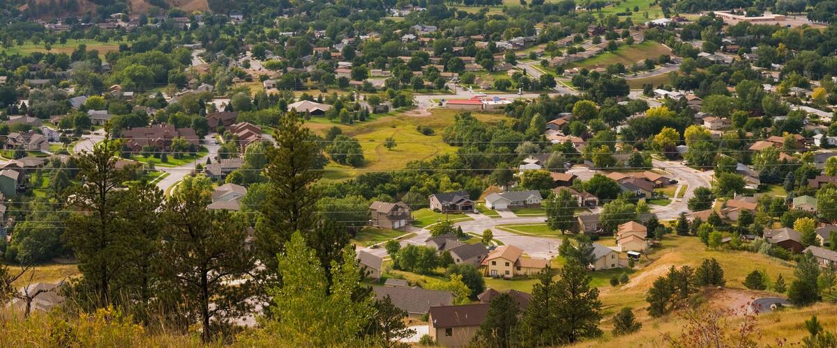 Looking down on the western suburbs of Rapid City, South Dakota