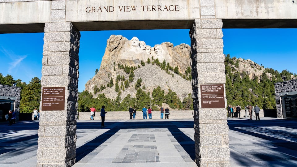 The Grand View Terrace with a view of Mount Rushmore.