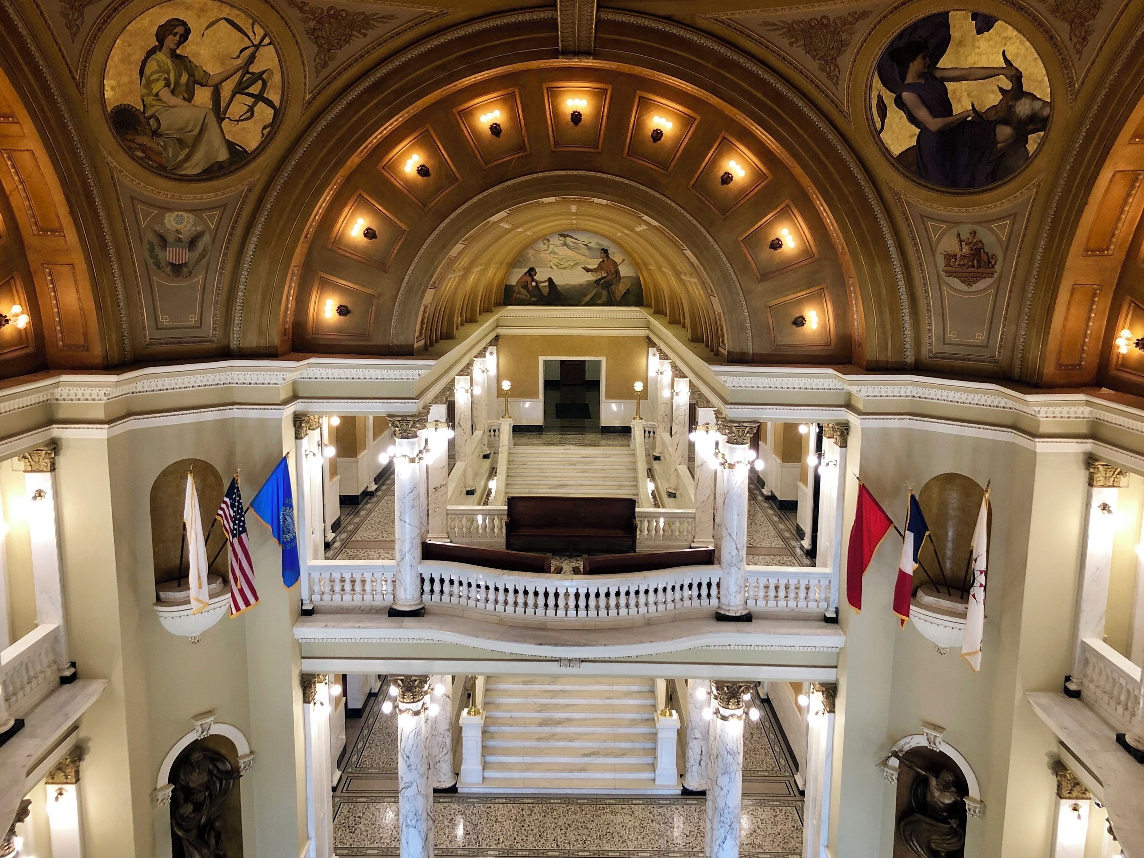 The Grand Staircase and vault as seen from the third floor of the Capitol building.