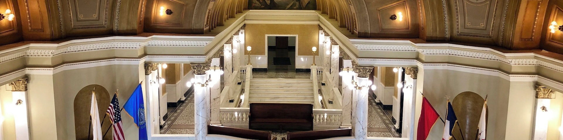 The Grand Staircase and vault as seen from the third floor of the Capitol building.