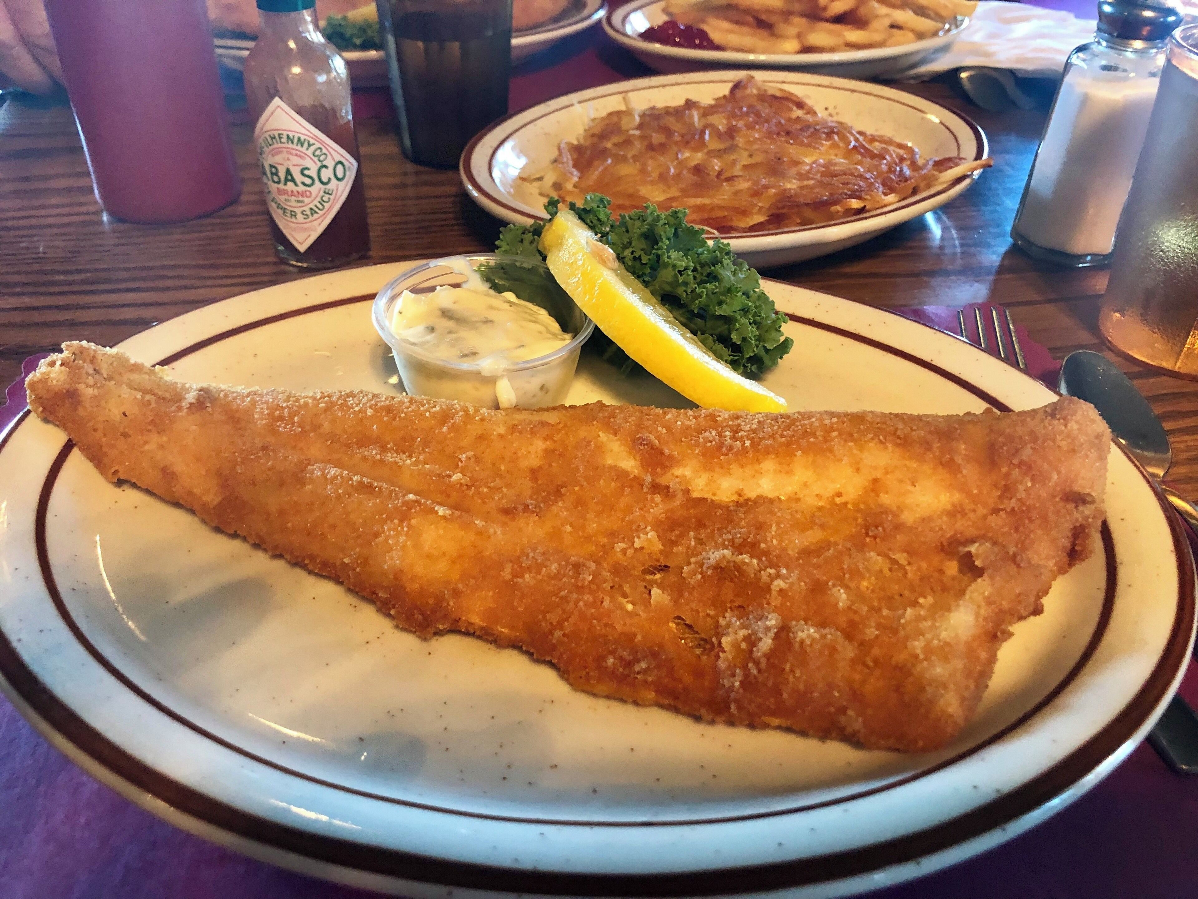 The perfect Fried Walleye filet. The restaurant is located in a bar open from 4pm to 2am and is an easy drive off Interstate 90.  A must stop if you are passing by this way.