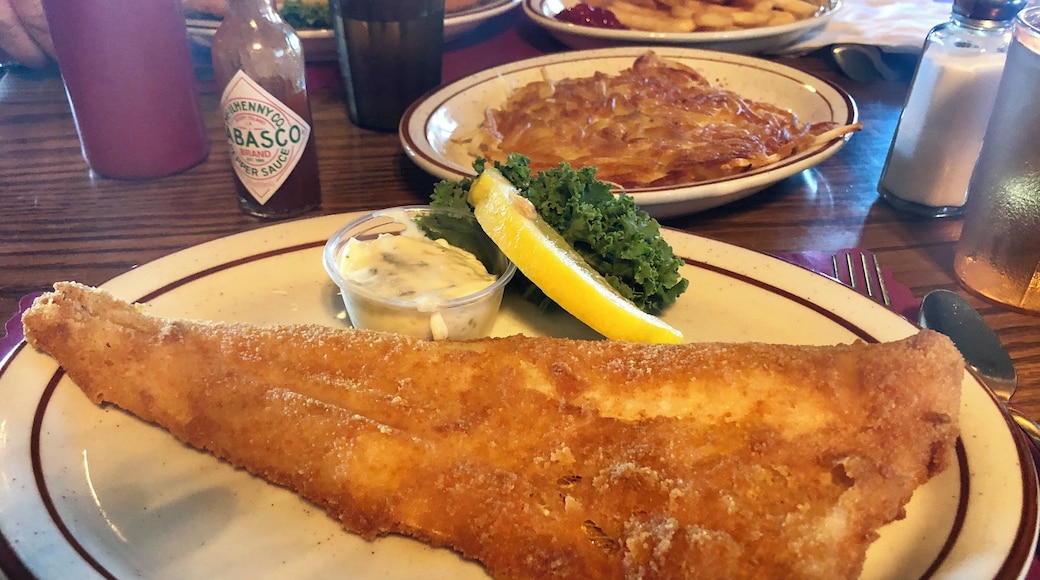 The perfect Fried Walleye filet. The restaurant is located in a bar open from 4pm to 2am and is an easy drive off Interstate 90. A must stop if you are passing by this way.