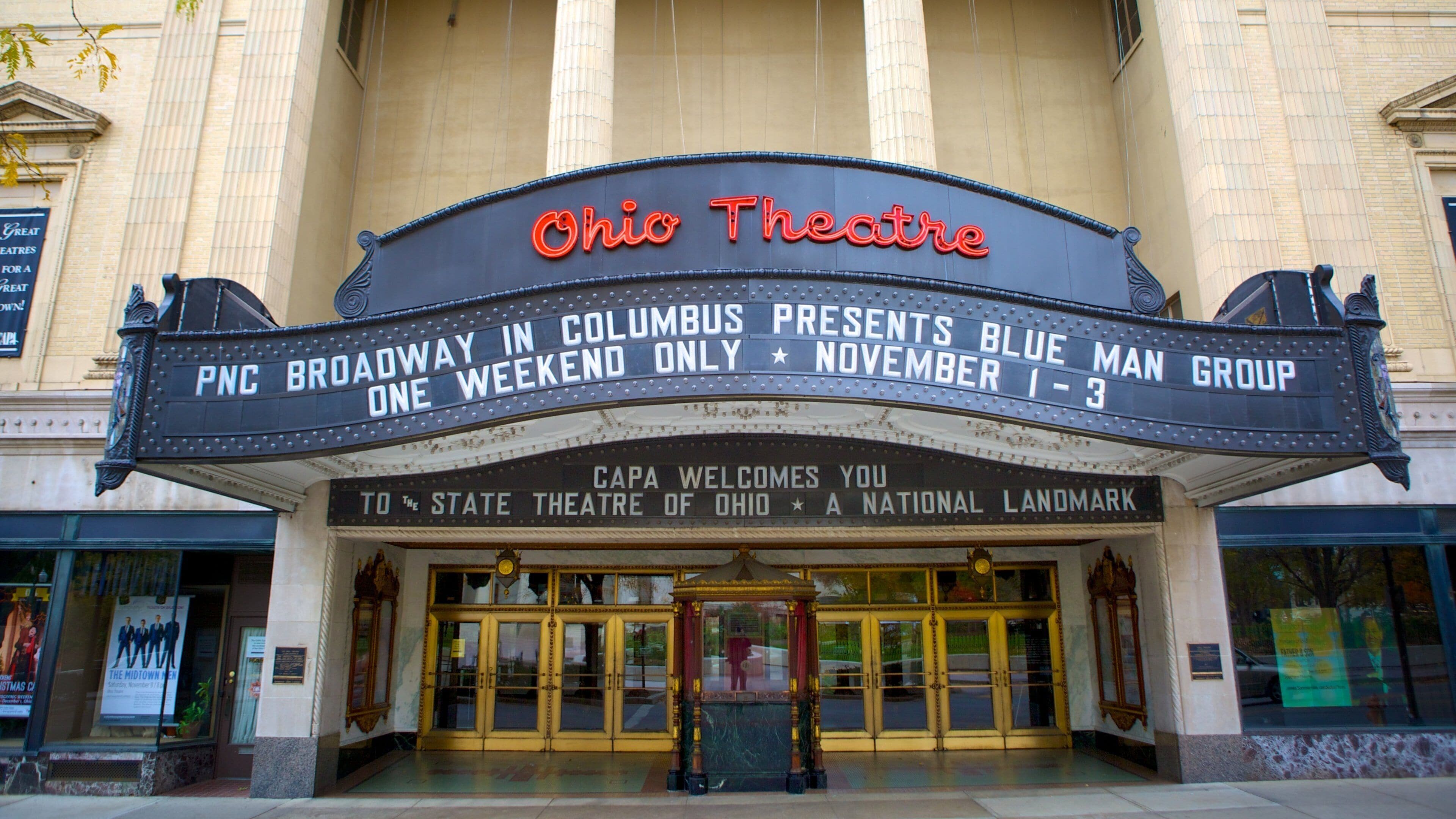 Downtown Columbus showing theater scenes and signage