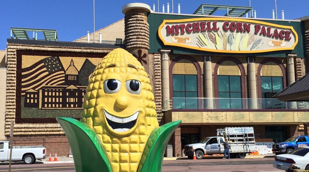 A corn palace! Used for graduations and basketball games by the local high school. The murals on the outside and on the inside are made out of corn.