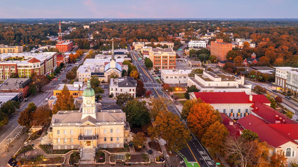 Athens, Georgia, USA downtown from Above