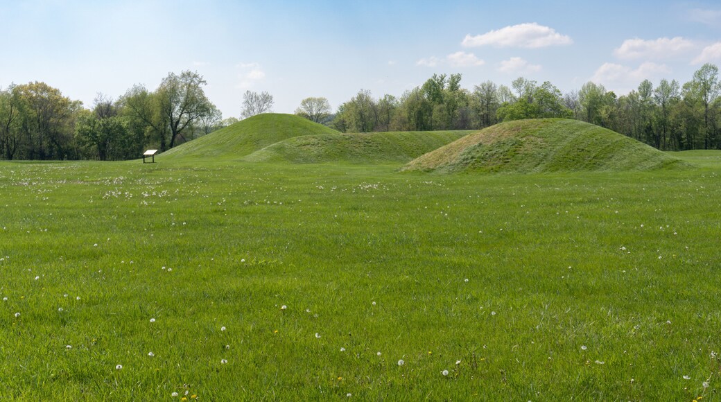 Hopewell Culture National Historical Park with earthworks and burial mounds from indigenous peoples who flourished from about 200 BC to AD 500. Mound City group in Chillicothe, Ohio.