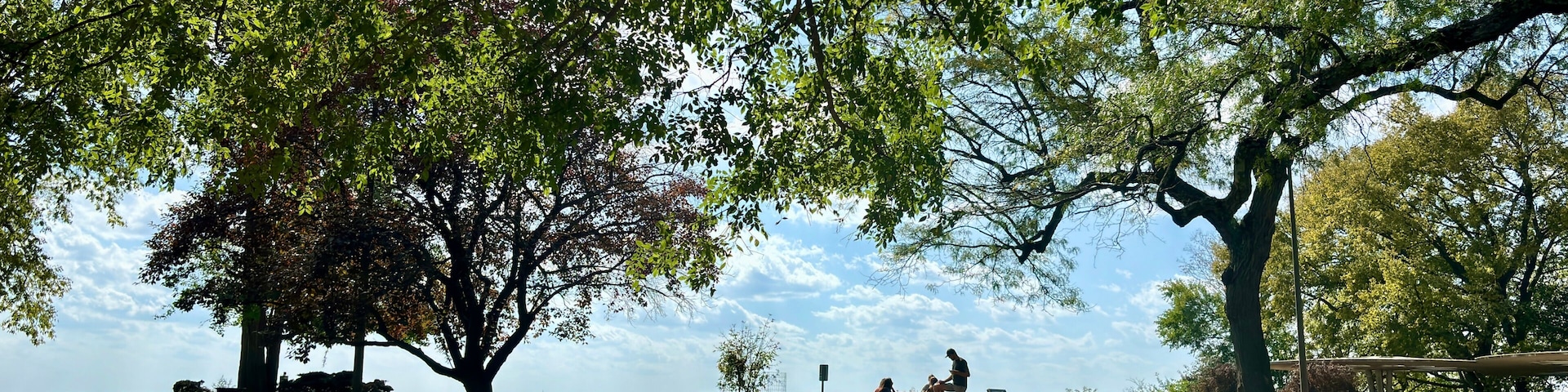 Family having picnic on lawn of Bellvue Park in Cincinnati