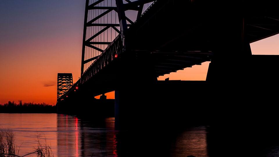 Sunset / Blue Hour at Paducah Steel Tied Arch Bridge - Ohio River, Kentucky & Illinois