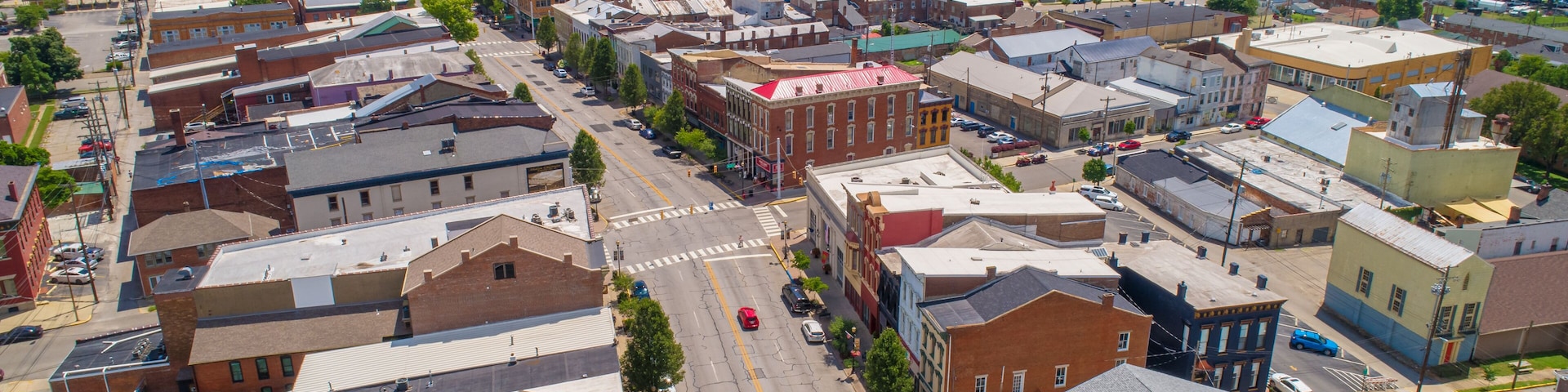 Aerial View of Historic Madison Indiana on the Ohio River