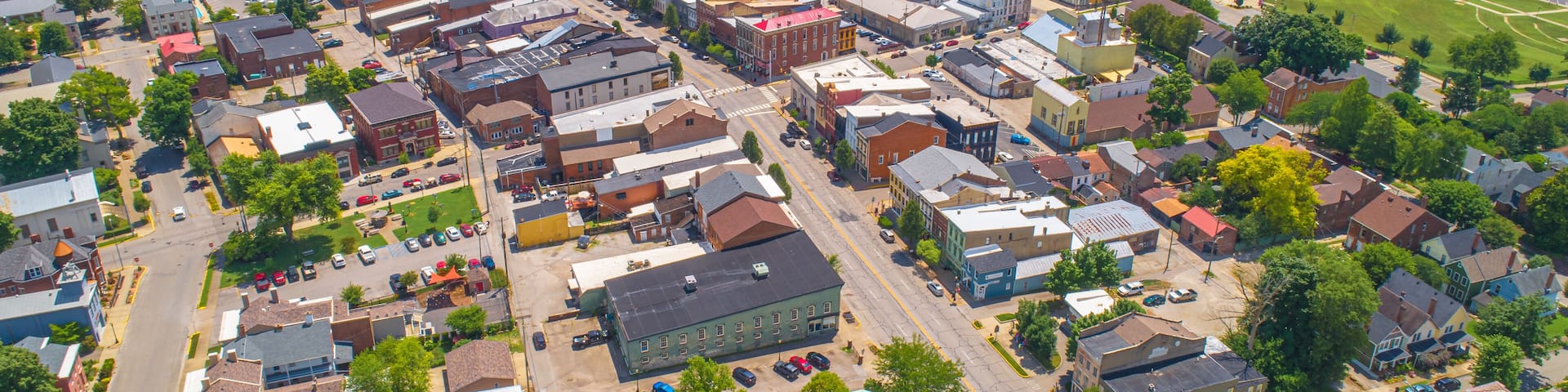 Aerial View of Historic Madison Indiana on the Ohio River