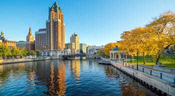 Downtown skyline with Buildings along the Milwaukee River, in Milwaukee, Wisconsin.; Shutterstock ID 523595590