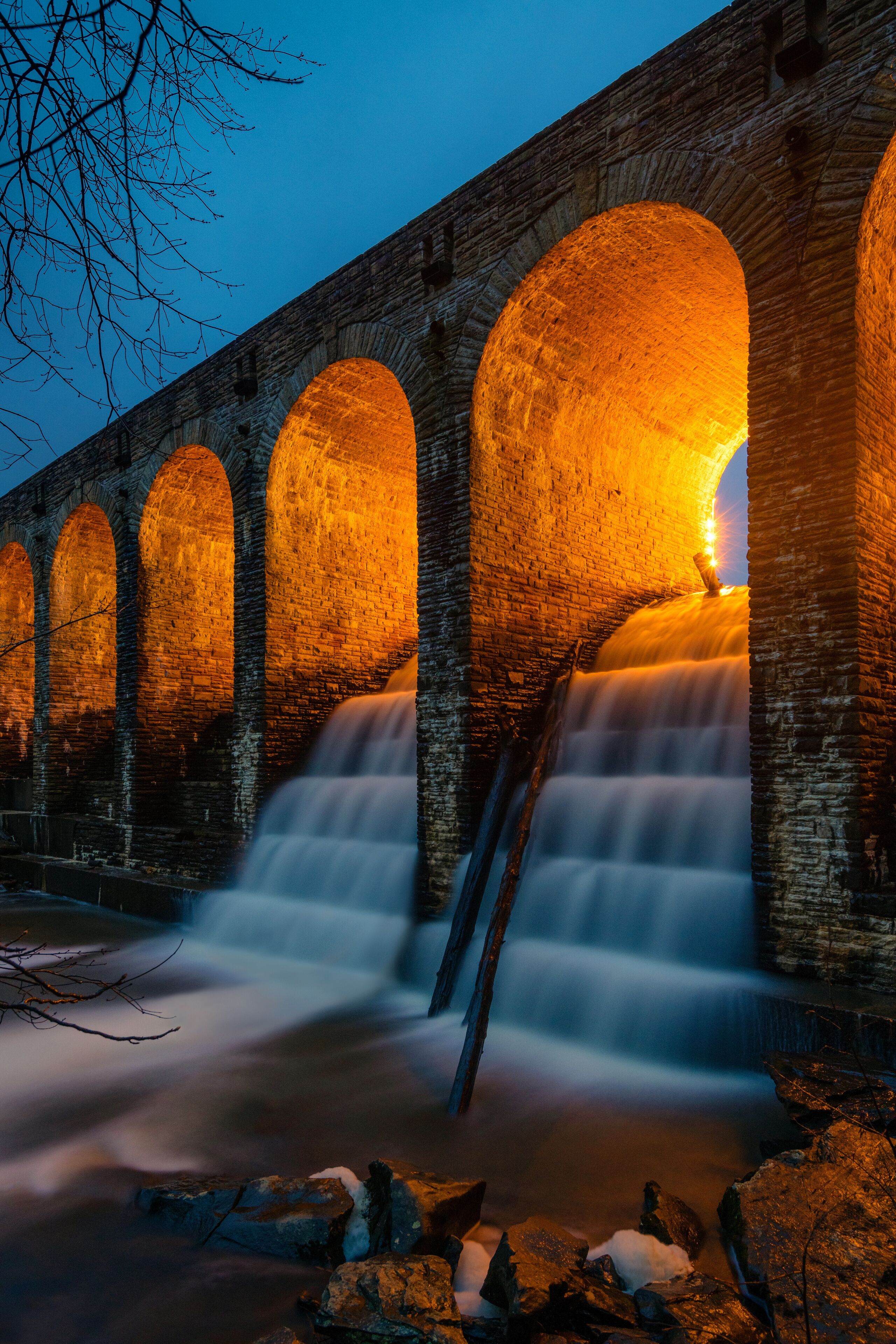 Cascading water, Cumberland Mountain Lake spillway, Tennessee