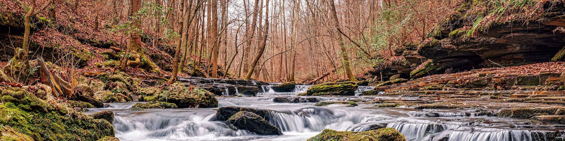Mountain stream by hiking trail at Short Springs Natural Area. Bobo creek in Coffee County Tullahoma Tennessee USA.