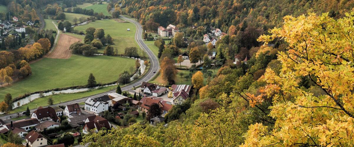 Overlooking the valley of the river Wiesent in Muggendorf in Franconian Switzerland