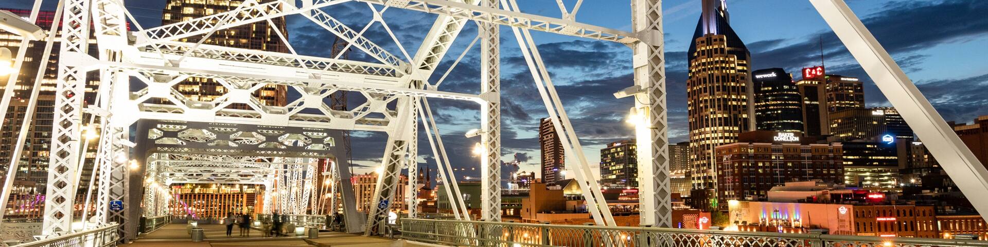 Downtown Nashville featuring night scenes, a bridge and a city