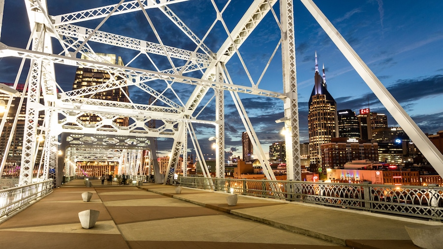 Downtown Nashville featuring night scenes, a bridge and a city
