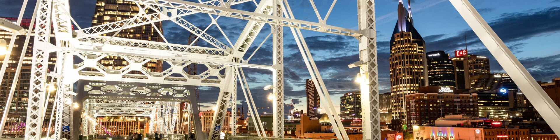 Downtown Nashville featuring night scenes, a bridge and a city