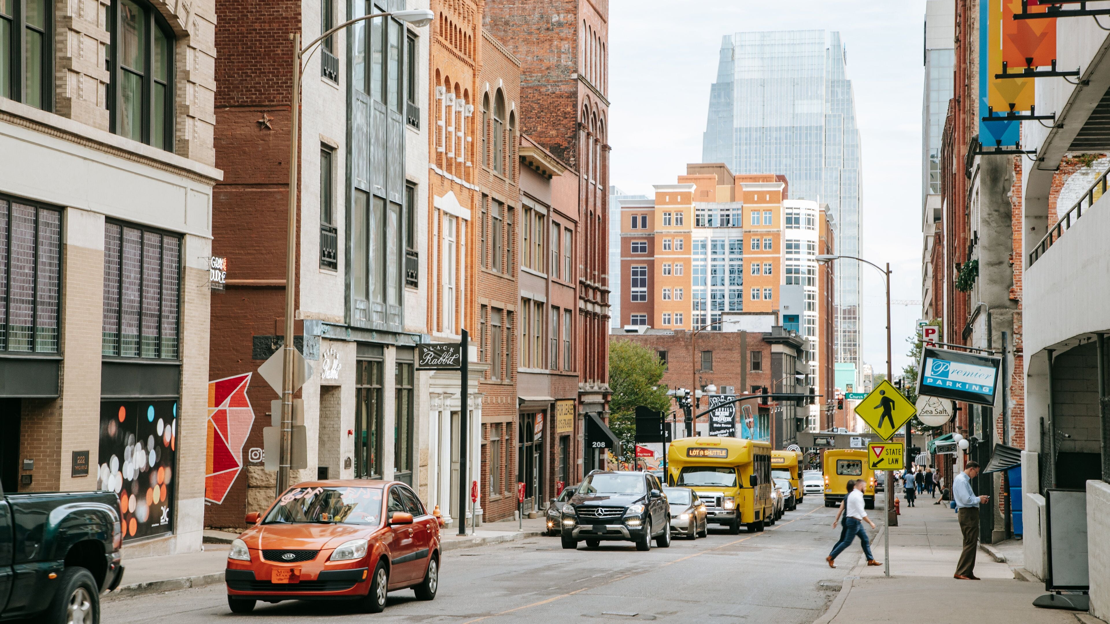 Downtown Nashville featuring street scenes and a city