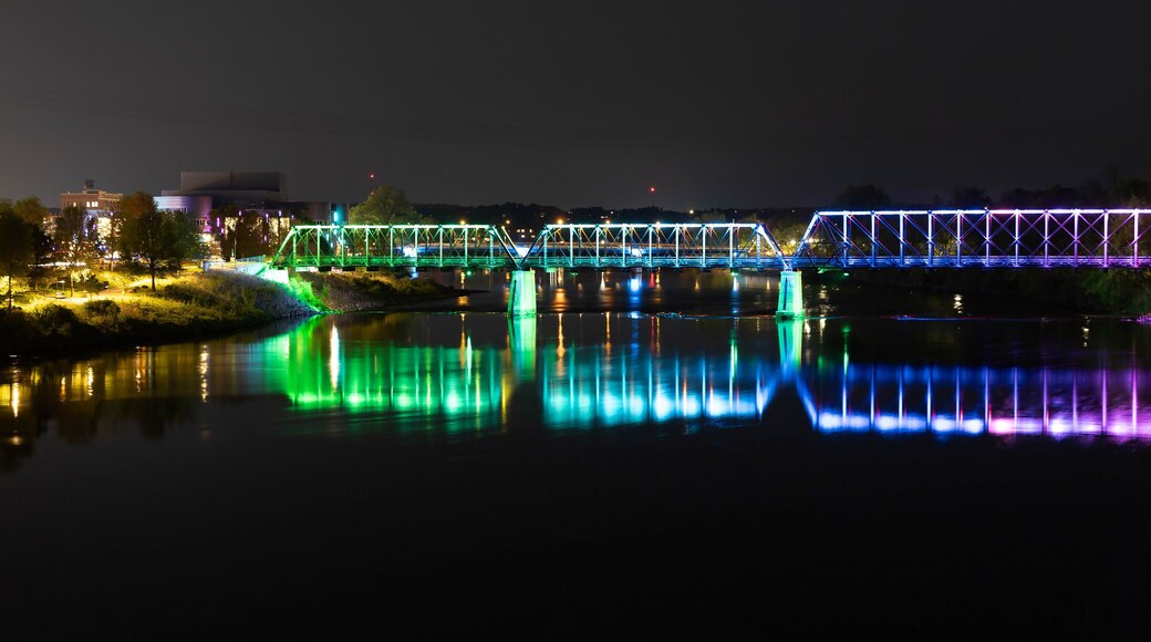 River Lights Bridge Illuminated at Night in Eau Claire