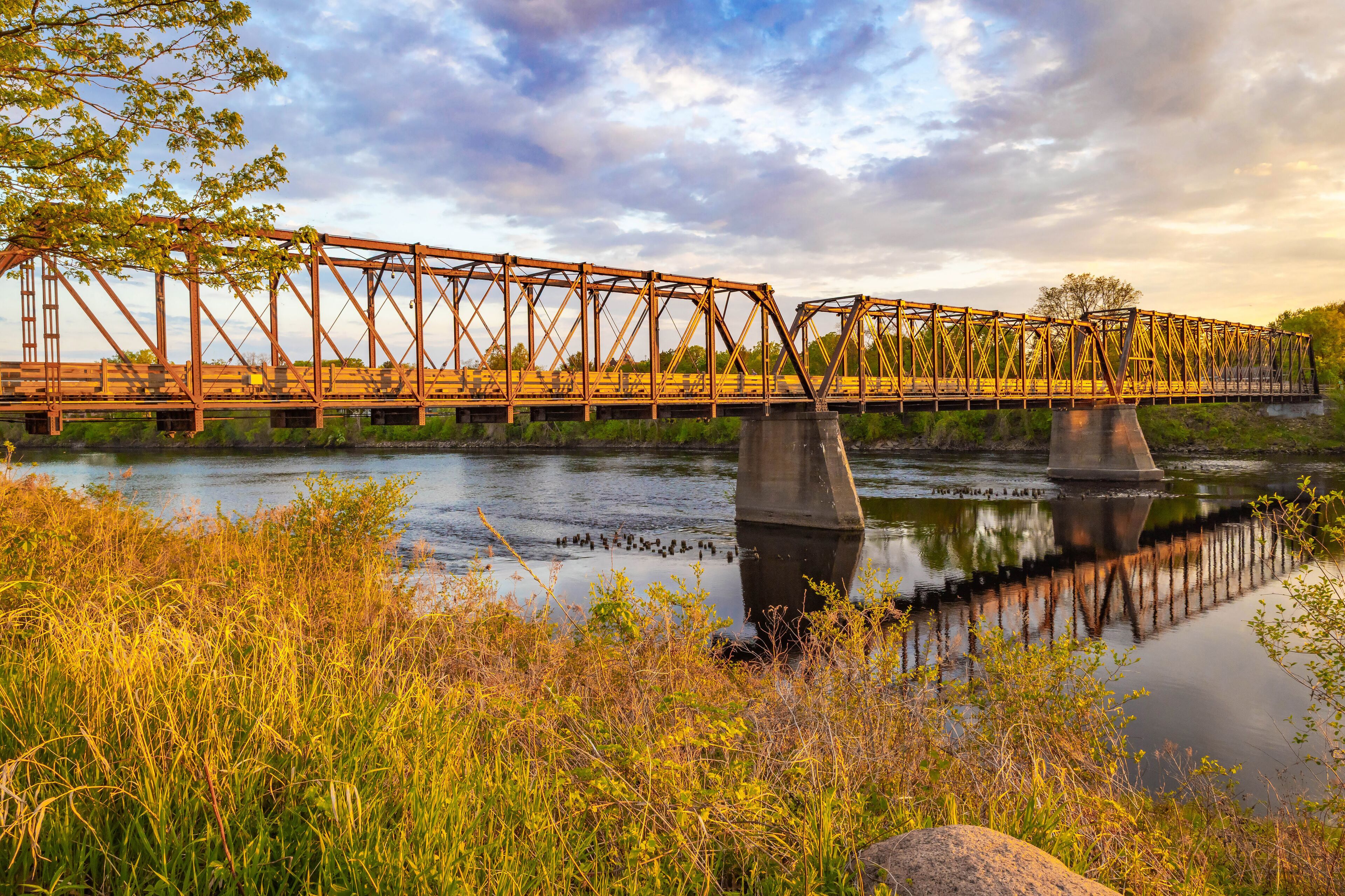 River Lights Bridge over Chippewa River at Sunset in Eau Claire