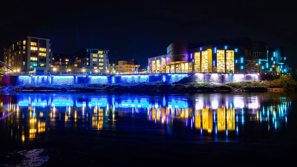 Haymarket Plaza and Phoenix Park Footbridge at Night