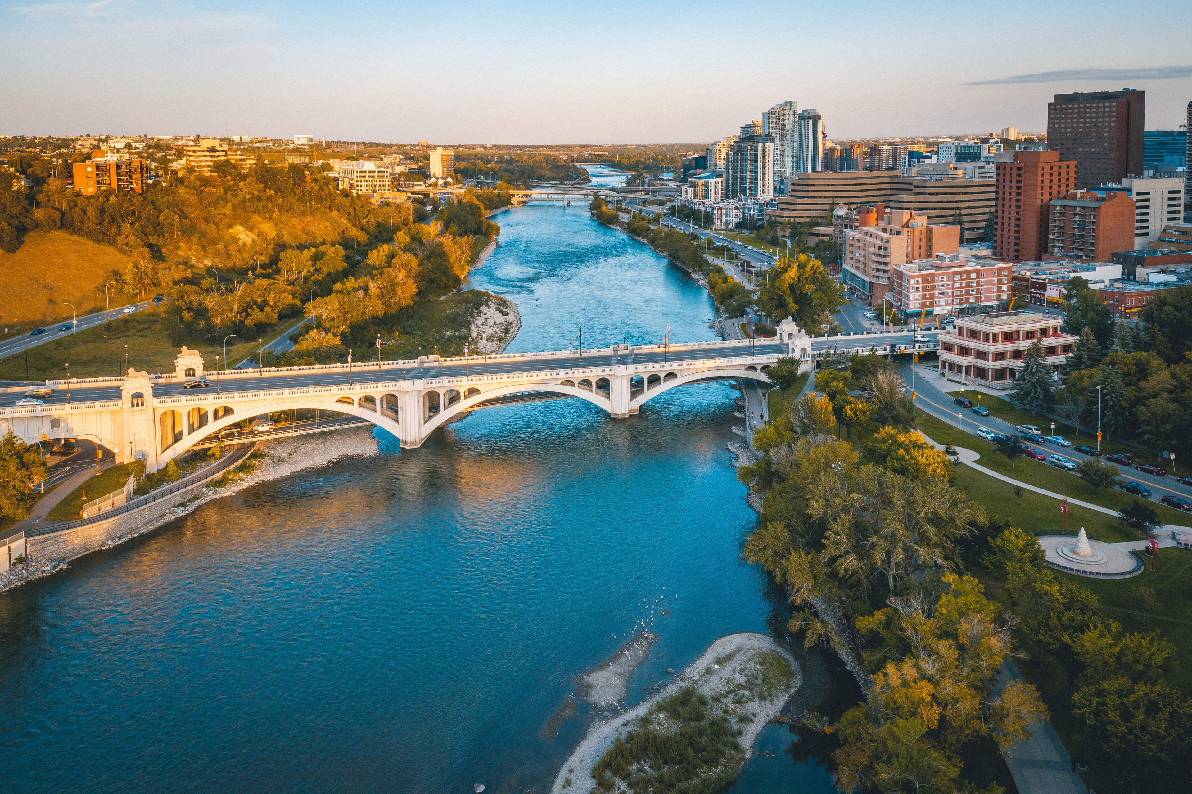 East Downtown Calgary Summer Sunset Aerial
