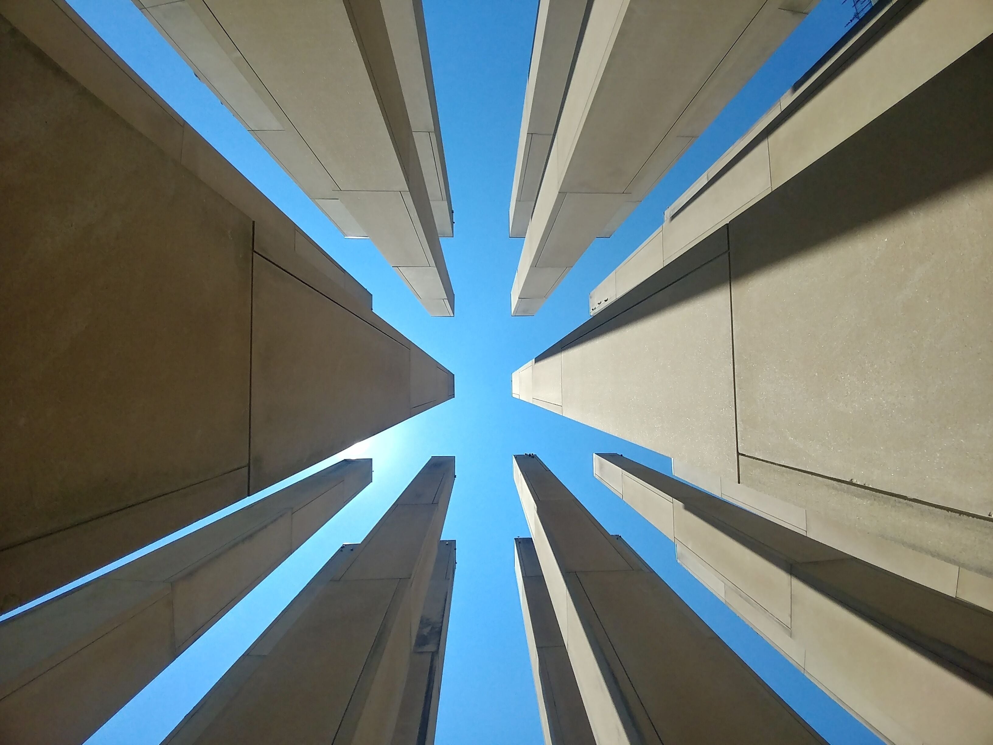 The Bartholomew County Memorial for Veterans is composed of 25, 40 foot tall limestone pillars,  arranged in a 5x5 grid.