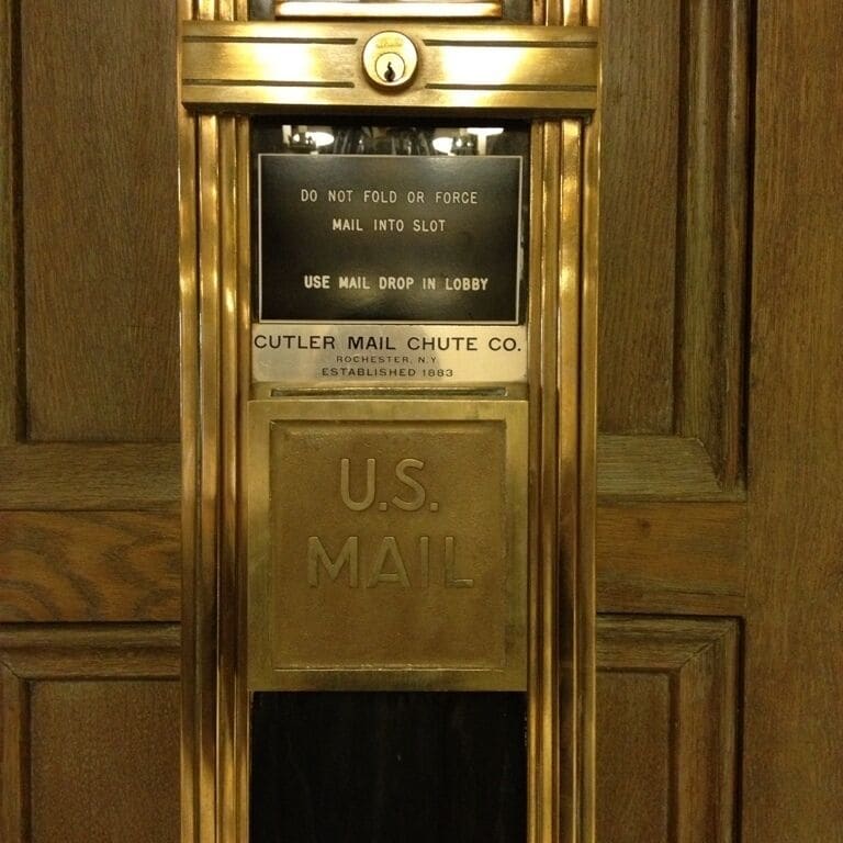 Old mail chute to the post office in the basement of the student union building.
