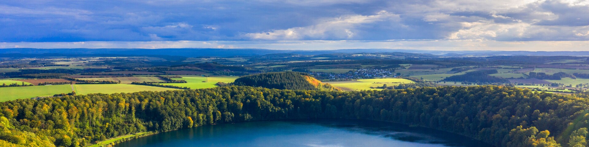 Aerial view on Pulvermaar, Gillenfeld, Eifel, Rhineland-Palatinate, Germany