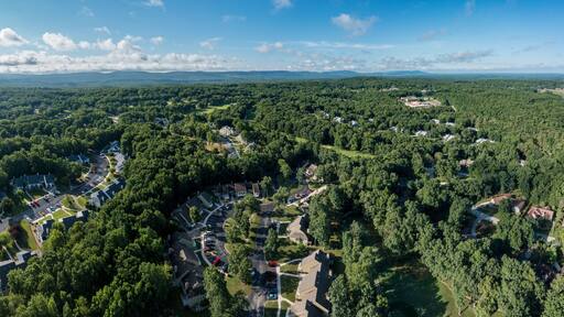 Aerial drone view of a residential golf and vacation community development in Fairfield Glade Tennessee