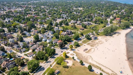 Aerial view of Deland Park (North Beach) and residential area in Sheboygan WI