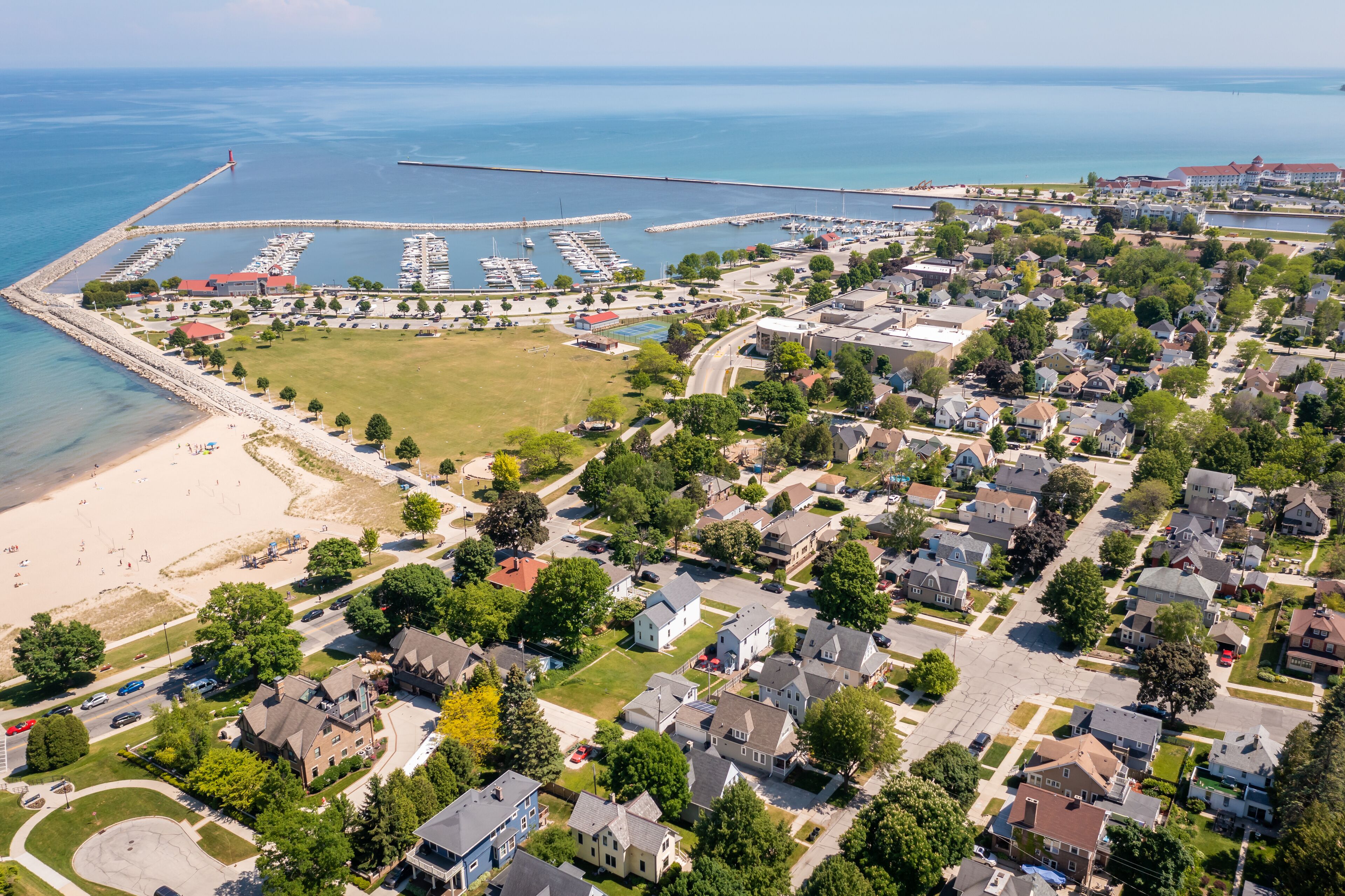 Aerial view of marina in Sheboygan WI