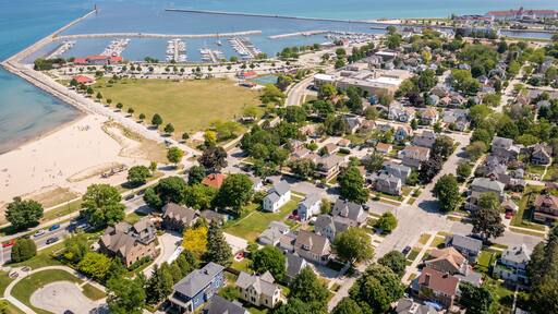 Aerial view of marina in Sheboygan WI