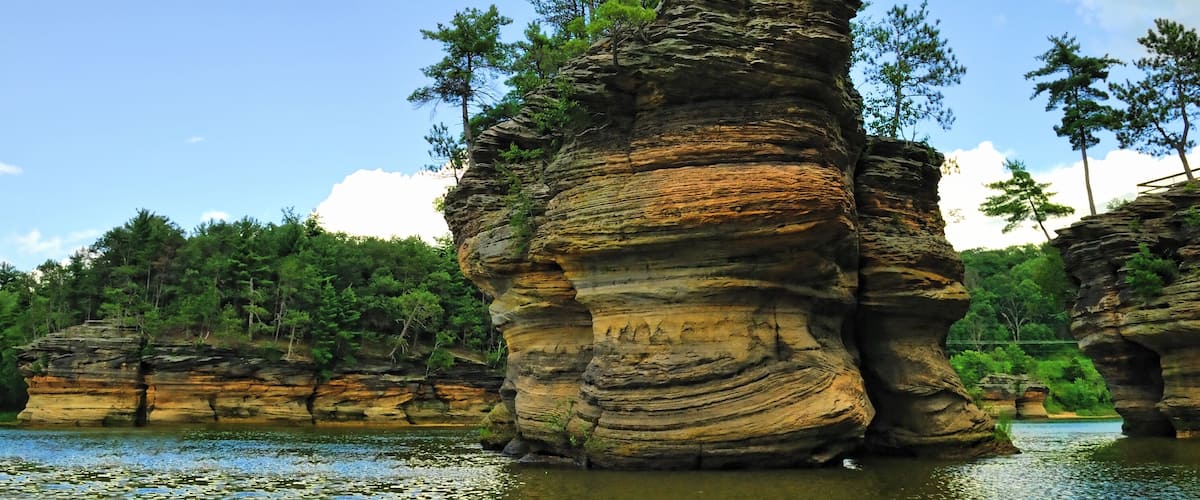 A river view of the tourist attraction of Wisconsin Dells sandstone formation.; Shutterstock ID 25025725