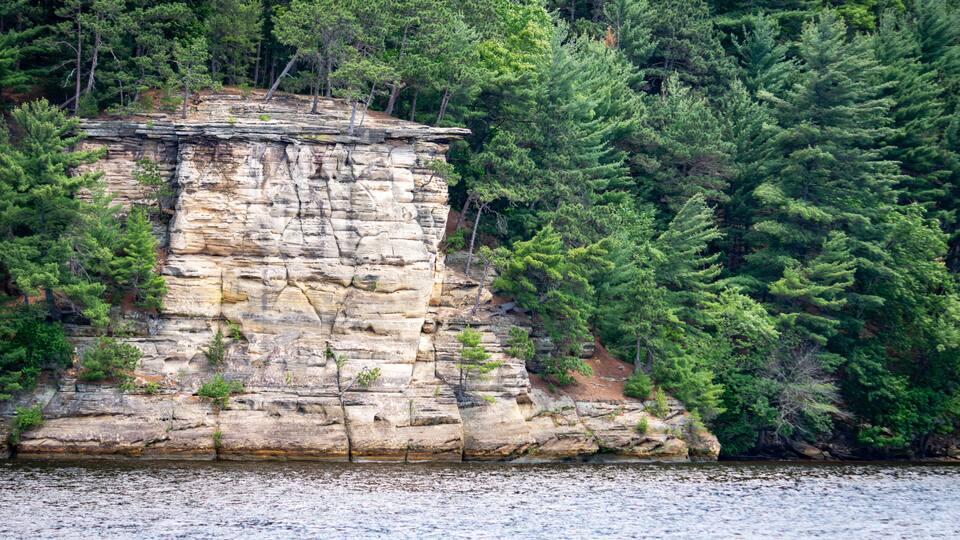 Bluffs of Cambrian sandstone along the Wisconsin River in the Wisconsin Dells.