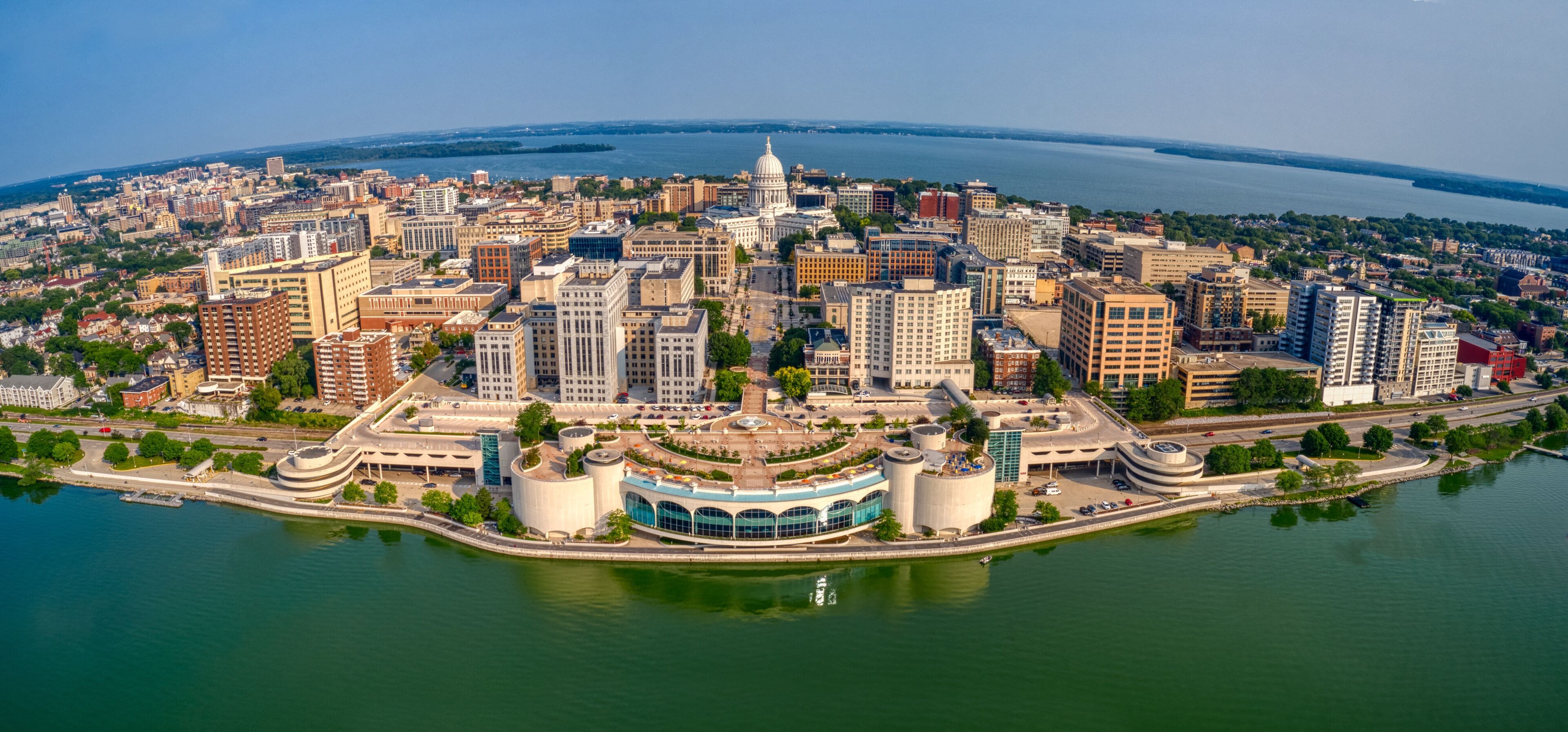 Aerial View of Downtown Madison, Wisconsin in Summer