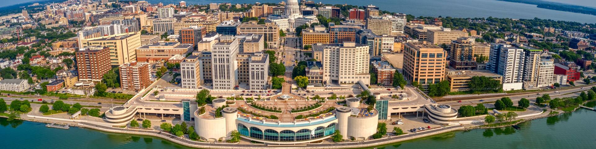 Aerial View of Downtown Madison, Wisconsin in Summer
