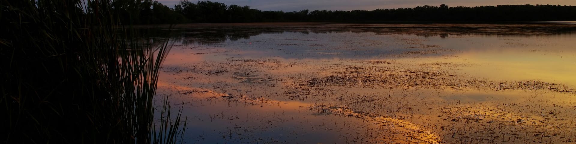 Facing south from an area adjacent to Vilas Beach in Madison, Wisconsin. August 2014. Sunset.