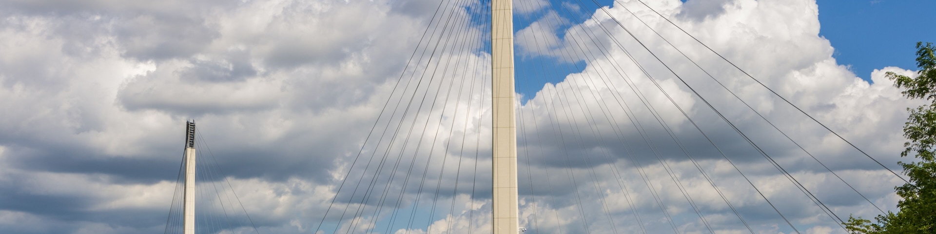 The Bob Kerrey Pedestrian Bridge crosses over the Missouri river, connecting Omaha, Nebraska with Council Bluffs, Iowa