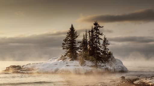 Island in Lake Superior at sunrise; Grand Marais, Minnesota, United States of America